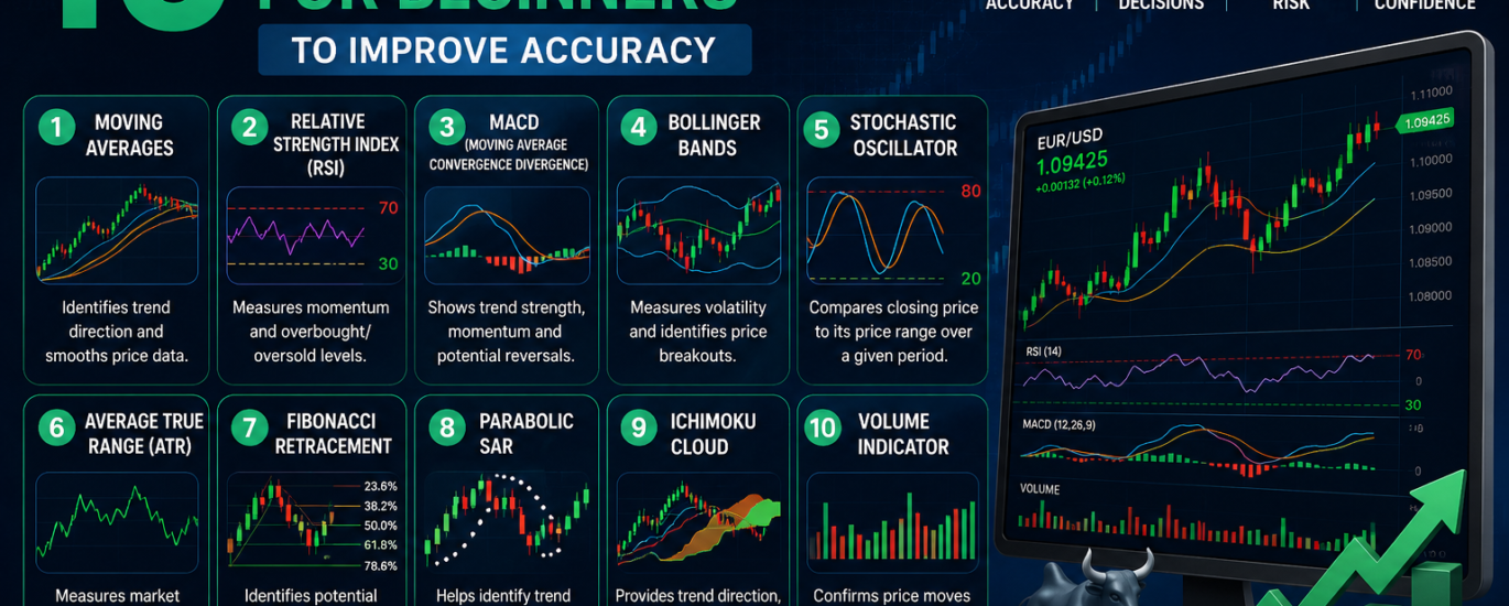 A trader analyzing the best forex indicators for beginners on a clean currency chart setup.