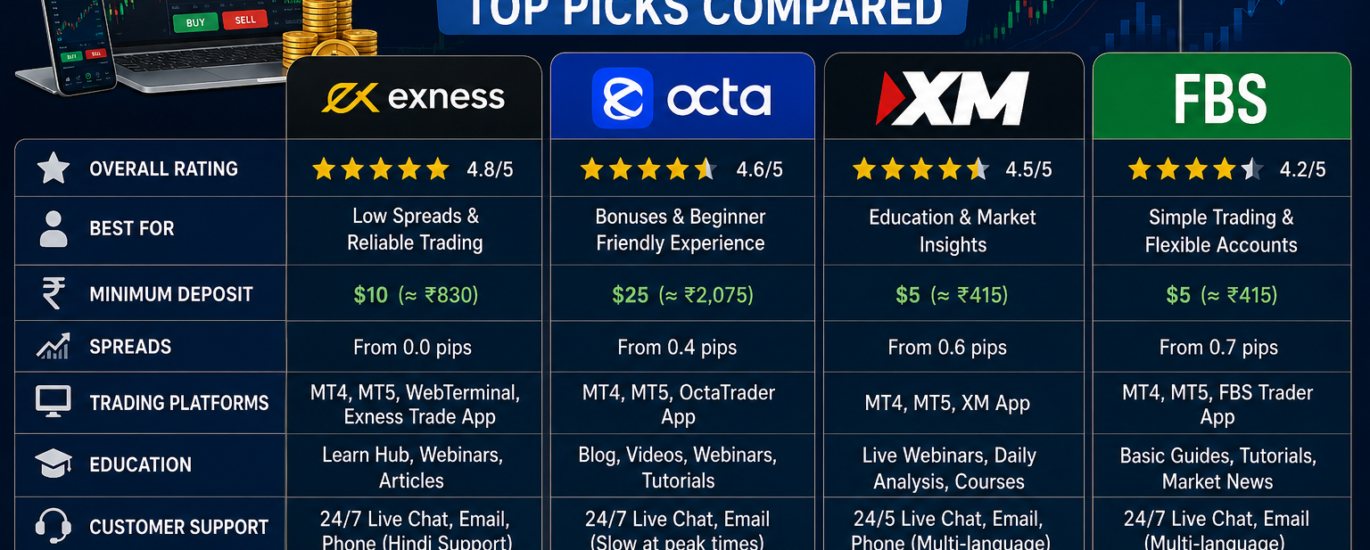 Best forex broker for beginners in India comparison dashboard