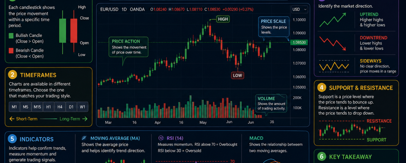 A trader analyzing how to read forex charts on a desktop screen.